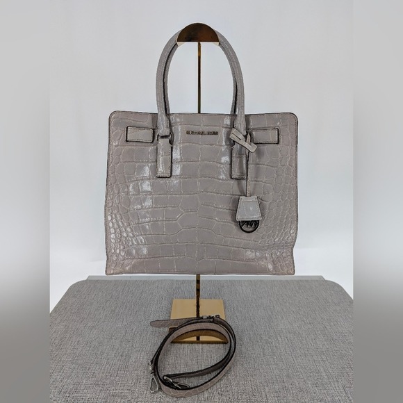 Michael‎ Kors Satchel Bag Gray Croc Embossed Leather MK Logo Tote Purse - Picture 1 of 15